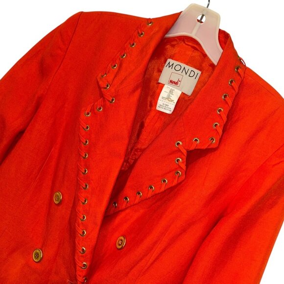 mondi Y2K vintage BIRGHT rich ORANGE oversized dbl breasted SILK blazer jacket M - Picture 4 of 5